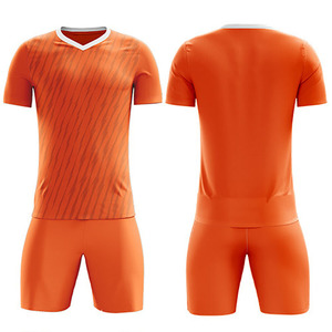 Ensemble de maillots de football unisexes personnalisés, bleu et blanc rayé, col en V, 100 % polyester, respirant, coupe athlétique, service OEM frontal - Product Image 3
