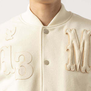 Custom OEM Off-White Tone-on-Tone Patchwork Cropped Varsity <b>Jacket</b> Heavyweight Wool Blend Men Streetwear <b>Letterman</b> <b>Jacket</b> - Product Image 2