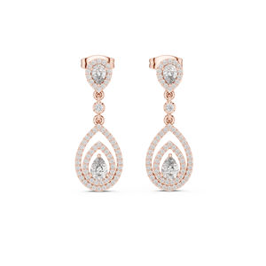 Pendientes de Diamantes Cultivados en Laboratorio, Redondos y en Forma de Pera, de Oro Blanco de 14K, para Mujer |   Diamante Cultivado Nuevo - Product Image 2