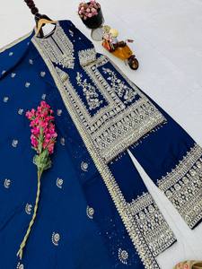 Elegante Salwar Kameez de Seda Azul Marino con Bordado Intenso para Mujer, Ropa Tradicional Étnica para Bodas y Fiestas, para Todas las Temporadas - Product Image 5