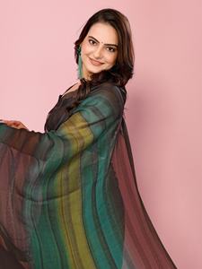 FATEMA FASHION Sari indien non cousu 1M en soie Zari imprimé motif Rangoli couleur pêche pour femme, tenue de soirée, intemporel et lavable - Product Image 6