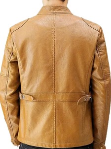 Chaqueta de cuero marrón para hombre estilo motero - Product Image 2