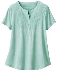 2024 Hot Sale Women Fashionable Open Mind Eyelet <b>Henley</b> <b>T</b> <b>Shirt</b> - Product Image 3