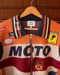 เสื้อสเวตเตอร์ไหมพรมพิมพ์ลาย Moto French Terry แบบซิป ผู้ชาย ทรงโอเวอร์ไซส์ คอกลม ระบายอากาศได้ดี ผ้าฝ้าย 100% สไตล์ฤดูหนาว - Product Image 1