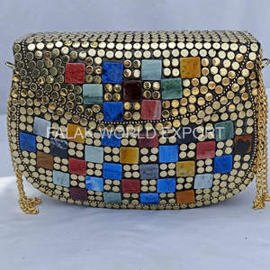 Handmade Designer Exclusive Multi-Color Ladies Metal <b>Mosaic</b> Clutches Evening Bags for Party and Wedding Purse Pattern By FWE - Product Image 2