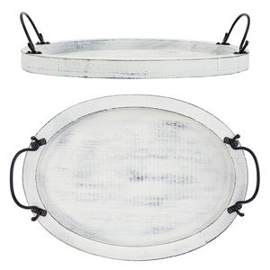 Plateau ovale en bois vintage avec plateau en bois de manguier fait main en détresse blanc pour décor de table basse ou service élégant à la maison - Product Image 1