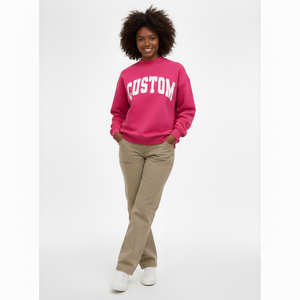 OEM Service Custom Printed Front Women Casual Knitted Fleece Anti-Shrink Mock <b>Neck</b> Long Sleeve Sweatshirt 100% Cotton - Product Image 1