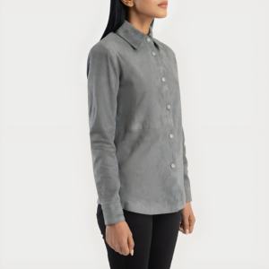 Chaqueta de Mujer de Cuero Genuino Gris de Alta Calidad, Estilo Biker, Venta al Por Mayor, Logotipo Personalizado OEM, Cierre de Botones, Abrigo Moderno 2026 - Product Image 2