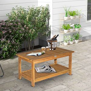 Tavolo Buffet da Esterno in Legno di Acacia con 2 Ripiani, Finitura in Teak Naturale, Organizzatore per Stoccaggio - Product Image 2