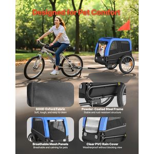 Remorque de vélo pliable pour chien, capacité de 30 kg, chariot pour animaux à dégagement rapide, porte-bagages pour vélo pour chiens de petite et moyenne taille - Product Image 4