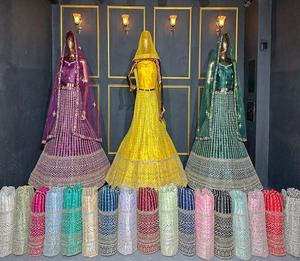 Tenue de mariée style Lehenga en tulle avec broderie Dori et artisanat miroir Shisha, disponible en 20 variantes de couleurs et 10 designs élégants - Product Image 2