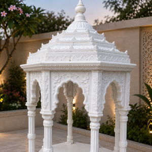 Premium Hand Carved White Marble <b>Mandir</b> Home Temple Traditional Pooja Mandap Intricate Floral Handicraft Asian Zen Design - Product Image 5