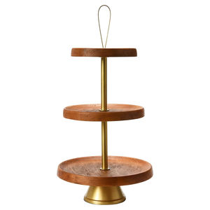 Plateau en bois à 3 niveaux au design élégant avec poignée dorée Support à gâteau en bois ou plateaux de service dans le désert Décoration de table pour la cuisine - Product Image 1