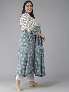 Camisa Anarkali de Rayón con Estampado Floral para Mujer, Talla Grande, Cuello Camisero, Manga Tres Cuartos, Ropa Étnica Multicolor, Venta al Por Mayor - Product Image 2