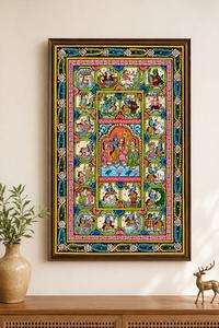 Peinture artisanale Krishna Leela Pattachitra en gros, art populaire indien traditionnel, décoration murale rectangulaire en papier, mythologique - Product Image 5