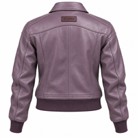Veste en cuir véritable violet mauve pour femme, en peau d'agneau souple, col rabattable, poches zippées, ourlet côtelé, vêtement d'extérieur, fournisseur Darkry