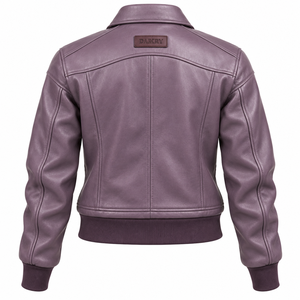 Veste en cuir véritable violet mauve pour femme, en peau d'agneau souple, col rabattable, poches zippées, ourlet côtelé, vêtement d'extérieur, fournisseur Darkry - Product Image 2