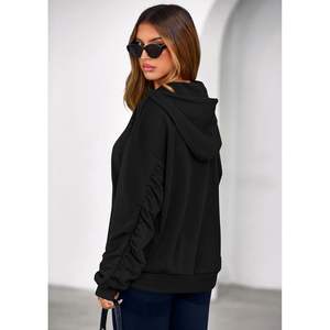 Custom 2025 Oversized Pullover Hoodie for Women Ruched <b>Long</b> <b>Sleeve</b> Casual Sweatshirt Fall Fashion <b>Y2K</b> <b>Tops</b> in XS Size - Product Image 1