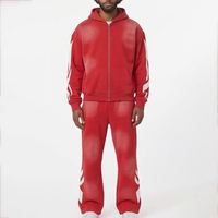 Nouvel ensemble de survêtement à capuche pour homme avec logo personnalisé, dégradé rouge, manches longues, fermeture éclair frontale, style streetwear, pantalon de jogging avec poches latérales, idéal pour l'automne