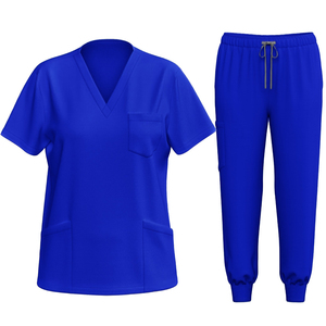 Custom Women Medical Scrubs Set V-Neck Short Sleeve Top and Drawstring Cargo Pants Pink Nurse Uniform - Product Image 6