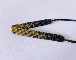 Bracelet artisanal perlé motif pierre noir/jaune/argent NOUSHAD ARTISANAT Modèle NH-707 Certifié IGI Uttar Pradesh - Product Image 2
