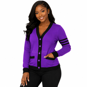 Cosh International Sisterhood Sorority Cárdigan de Punto Acrílico Vintage Ecológico de Invierno para Mujer, Manga Media, Morado - Product Image 1