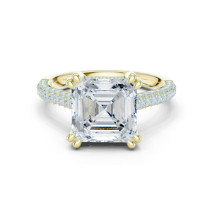Bague de mariage en or jaune massif 14 carats, très demandée, avec diamant de laboratoire taille Asscher certifié GRA, et bande pavée - Product Image 1