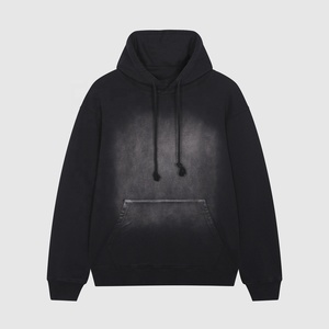 Acid Wash Men <b>Zip</b>-<b>Up</b> Hoodie Oversized 100% Cotton Winter Casual Solid Eco-Friendly <b>Jacket</b> with Pocket - Product Image 3
