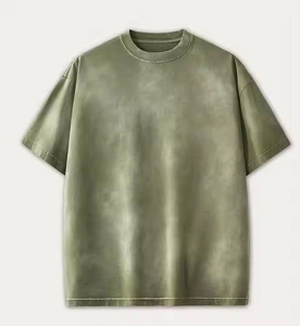 <b>Men's</b> Olive Green Washed Jersey T-Shirt O-Neck <b>Short</b> <b>Sleeve</b> Casual Solid Color Oversized Fit Knitted Plain Design - Product Image 1