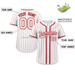 Camiseta de Béisbol Personalizada Blanca con Rayas Rojas, Manga Corta, Cierre de Botones, Unisex, Transpirable, de Poliéster, con Nombre del Equipo Impreso - Product Image 2