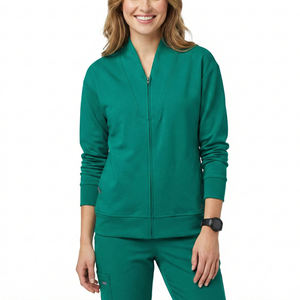 Blouse médicale extensible pour femme, col en V, fermeture éclair intégrale, ourlet côtelé, uniforme d'infirmière, personnalisable en usine, vente en gros OEM - Product Image 1
