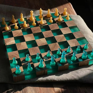 Premium Handmade <b>Epoxy</b> <b>Resin</b> Chess Board Solid Wood River Style Chessboard Set Custom Size Luxury Board Game <b>Table</b> for Home - Product Image 1