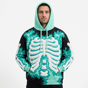 Sudadera con Capucha Gótica para Hombre Dumela, Diseño de Esqueleto con Estampado Puff, Corte Holgado, Patrón de Camuflaje, Ropa de Otoño - Product Image 4