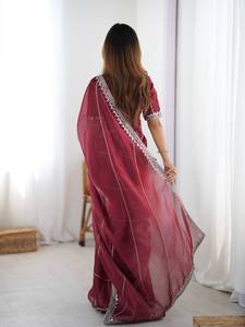 Sari en soie JMC élégant avec broderies fines et finitions raffinées – Tenue de fête et de mariée - Product Image 4