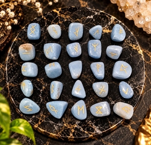 Juego de runas Angelita natural de 25 piezas, grandes piedras de runas nórdicas, juego de adivinación Angelita, grandes piedras de runas, regalo de adivinación espiritual - Product Image 1