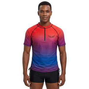 <b>Women's</b> Full Sleeve Gradient Rash Guard with Wing Logo Half-Zip Anti-Uv Breathable 160g <b>Swim</b> Top Polyester Sport <b>Shirt</b> - Product Image 1