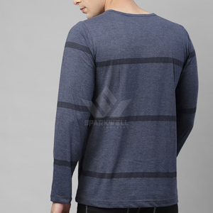เสื้อยืดแขนยาวผู้ชาย คอกลม ลายทาง ลำลอง ทรงปกติ สีน้ำเงินเข้ม - Product Image 6