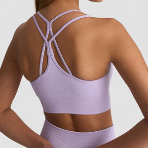 Sujetador deportivo de alta calidad para mujer, OEM, ajustado, con espalda cruzada, de material acanalado, elástico en cuatro direcciones, para correr, entrenar y hacer ejercicio. - Product Image 6