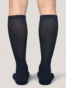 Breathable Cotton Navy Blue <b>Men</b> Crew <b>Socks</b> Athletic Running Ribbed Mid Calf Walking <b>Long</b> Elastic Casual Formal Dress Footwear - Product Image 3