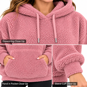 Women's Sherpa Fleece 100% Cotton Breathable Lined <b>Hoodie</b> Soft <b>Teddy</b> Plush <b>Oversized</b> Pullover Warm Winter Casual Sweatshirt - Product Image 6