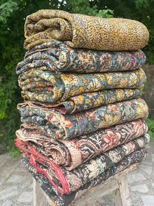 Colcha Kantha Hecha a Mano con Estampado Bagru de Algodón, Colcha Decorativa para el Hogar, Colcha Kantha Vintage - Product Image 2