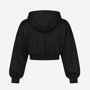 Custom Logo Women's Full <b>Zip</b> <b>Up</b> <b>Cropped</b> Hoodie Casual Long Sleeve Slim Fit Hooded Sweatshirt Plain Fleece Streetwear Gym Top - Product Image 2