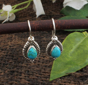 Natural Turquoise Drop <b>Earrings</b> for Women Western Style Luxury Sterling <b>Silver</b> Jewelry Vintage Stone Dangles <b>Wedding</b> Gift Her - Product Image 5