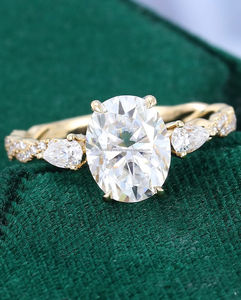 Igi Lab เติบโตแบบวินเทจ14K สีเหลืองทองทองทองแหวนแต่งงาน/หมั้นเพชรวงรีตัดใช้ได้ทั้งชายและหญิงสมบูรณ์แบบ - Product Image 3