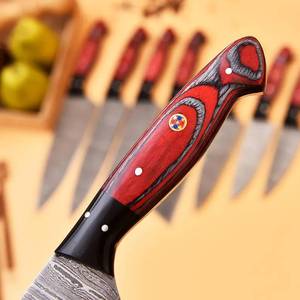 Ensemble de couteaux de cuisine haut de gamme en acier Damas à 67 couches, faits à la main, avec étui en cuir, manche en bois ambidextre, couteaux de chef pour couper - Product Image 5