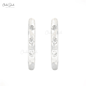 Chordia Jewels 1.5MM Round Cut White Zircon 925 Sterling Silver Hoops Rhodium Micron Plated Hinge <b>Back</b> Hoops <b>Earrings</b> for Women - Product Image 2