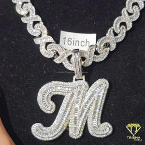 Custom Letter " M " Pendant Moissanite Diamond Necklace <b>Iced</b> <b>Out</b> Cuban <b>Chain</b> Hip Hop Jewelry For Men Women - Product Image 3