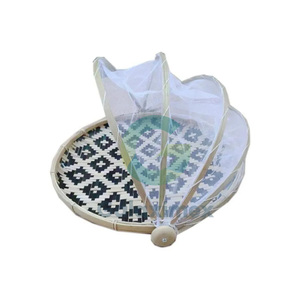 Paniers de couverture alimentaire réutilisables en bambou noir et blanc de 35cm Parapluie en maille pop-up pour ustensiles de cuisine ou vaisselle Paniers de nourriture - Product Image 1