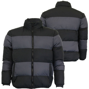 Chaqueta Acolchada para Hombre, Color Negro y Gris, con Bloques de Color, Cuello Alto, Resistente al Viento, Cierre de Cremallera, Relleno de Poliéster, para Invierno - Product Image 1