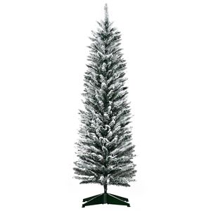 Albero di Natale Artificiale a 5 Rami Sottili Realistici, Effetto Neve, Base in Plastica, Decorazione per Interni - Product Image 1
